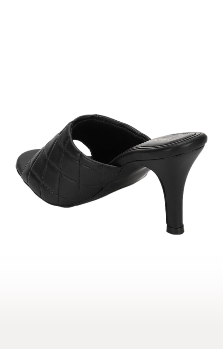 Truffle Collection | Women's Black PU Quilted Slip On Stilettos