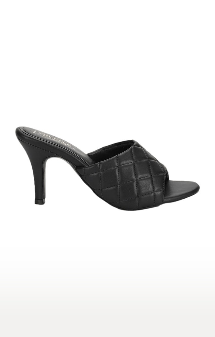 Women's Black PU Quilted Slip On Stilettos