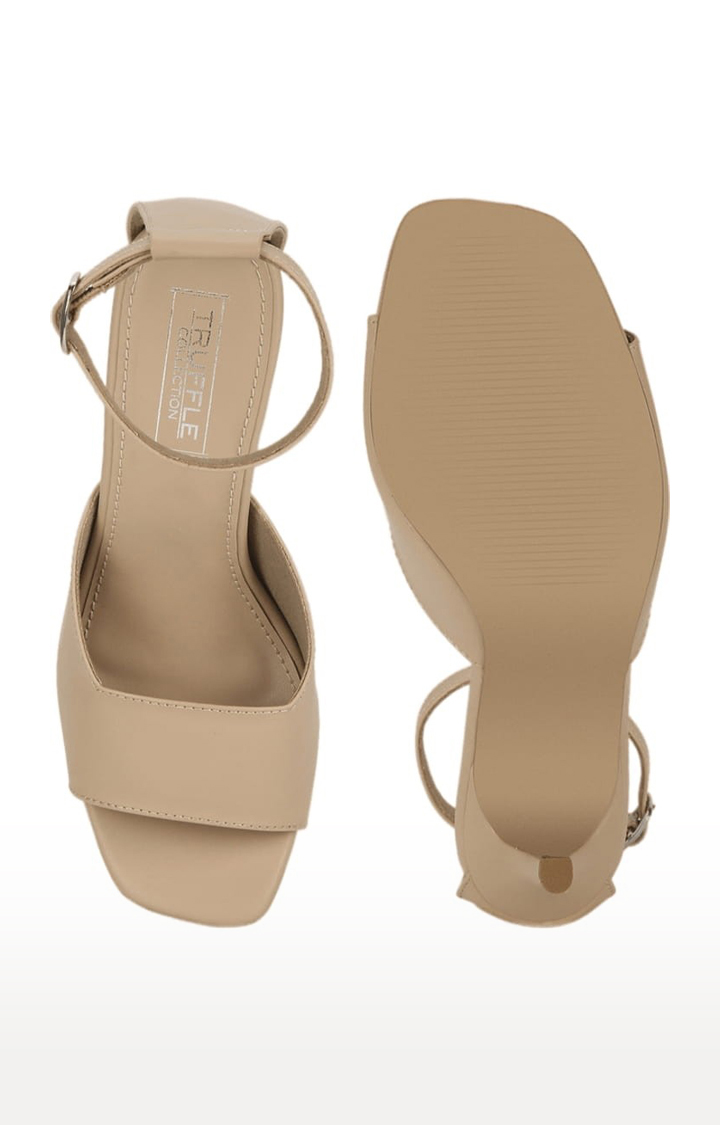 Women's Beige PU Solid Buckle Stilettos