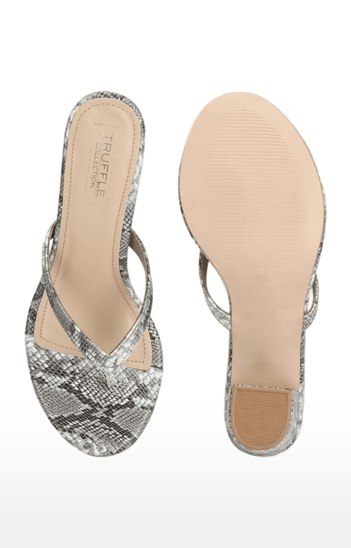 Women's Grey PU Printed Slip On Block Heels