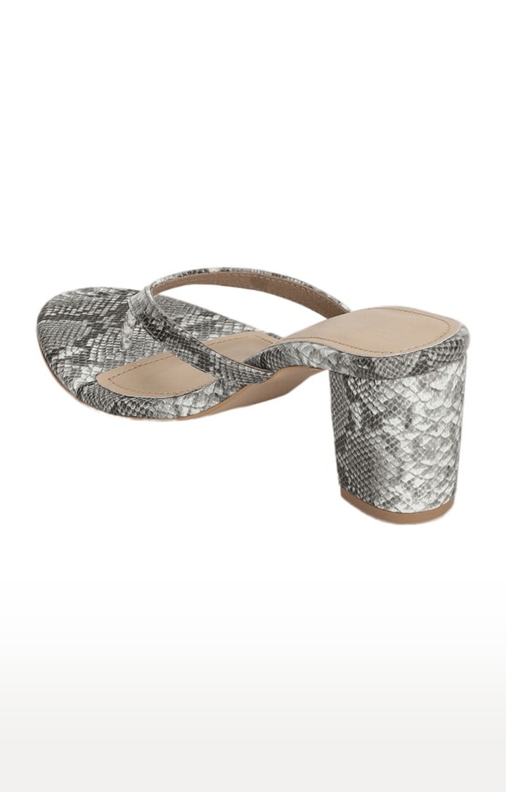 Women's Grey PU Printed Slip On Block Heels