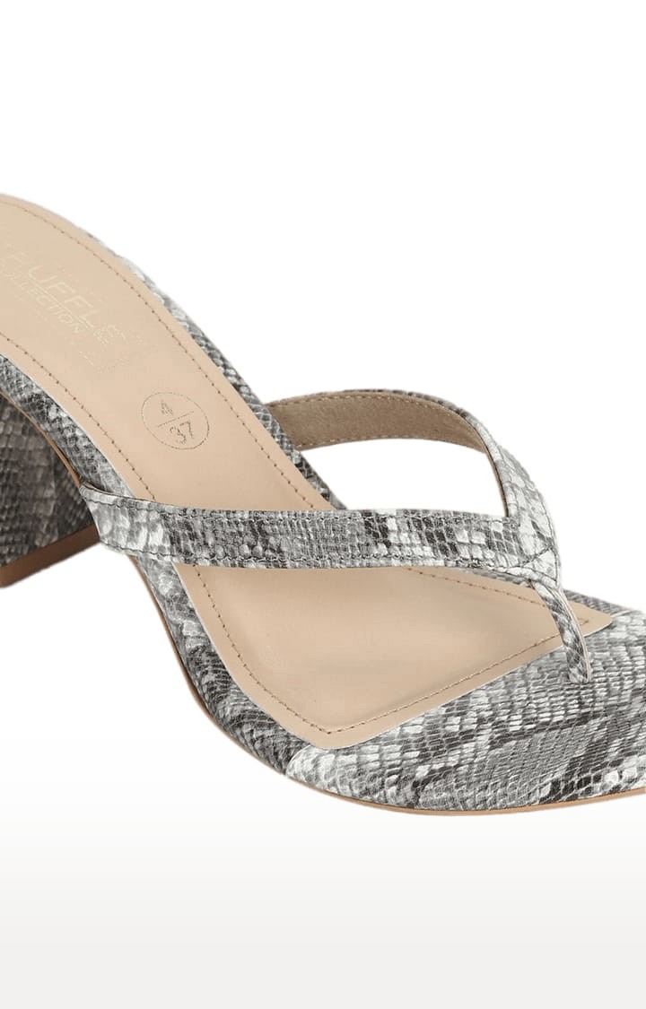 Women's Grey PU Printed Slip On Block Heels