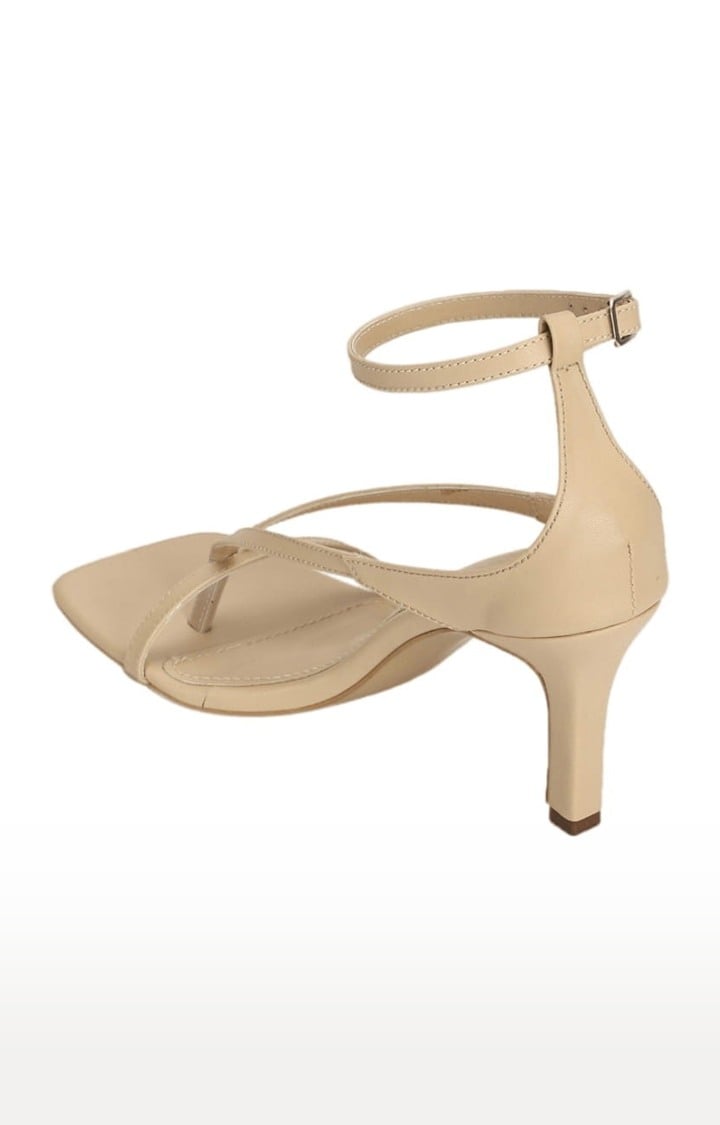 Women's Beige PU Solid Buckle Stilettos