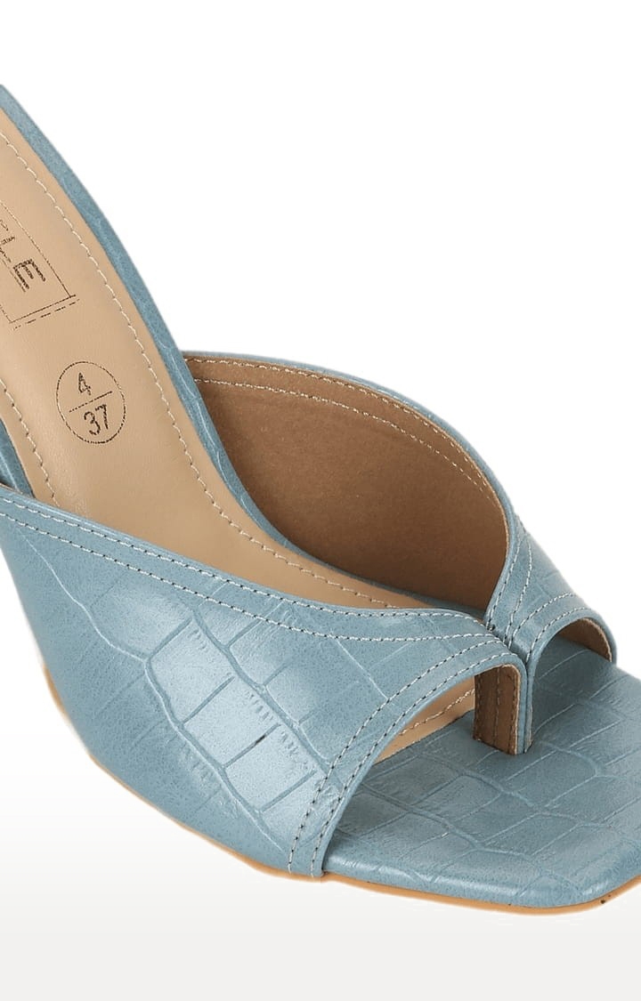 Truffle Collection | Women's Blue PU Textured Slip On Kitten Heels 4