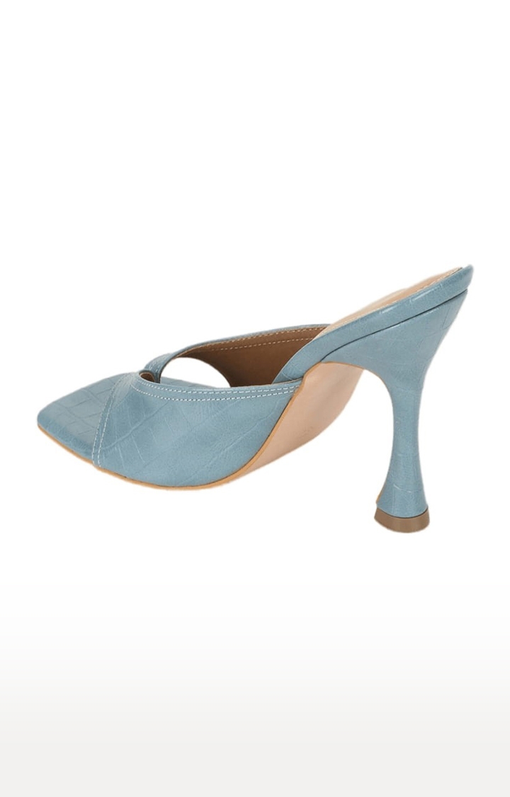 Truffle Collection | Women's Blue PU Textured Slip On Kitten Heels 2
