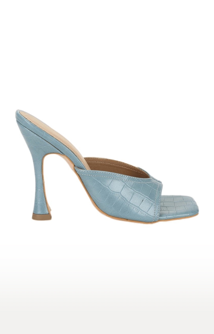 Truffle Collection | Women's Blue PU Textured Slip On Kitten Heels 1