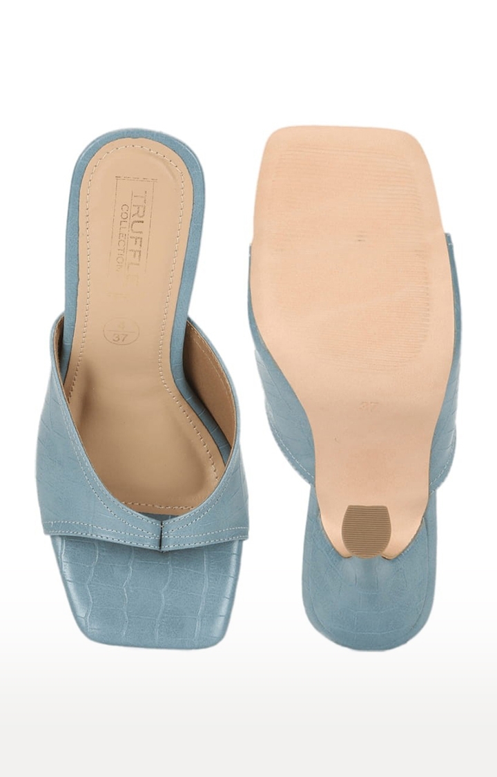Truffle Collection | Women's Blue PU Textured Slip On Kitten Heels 3