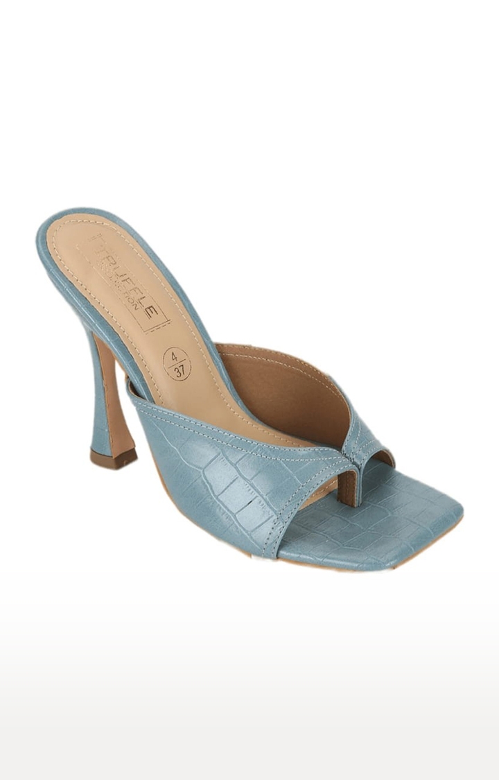 Truffle Collection | Women's Blue PU Textured Slip On Kitten Heels 0
