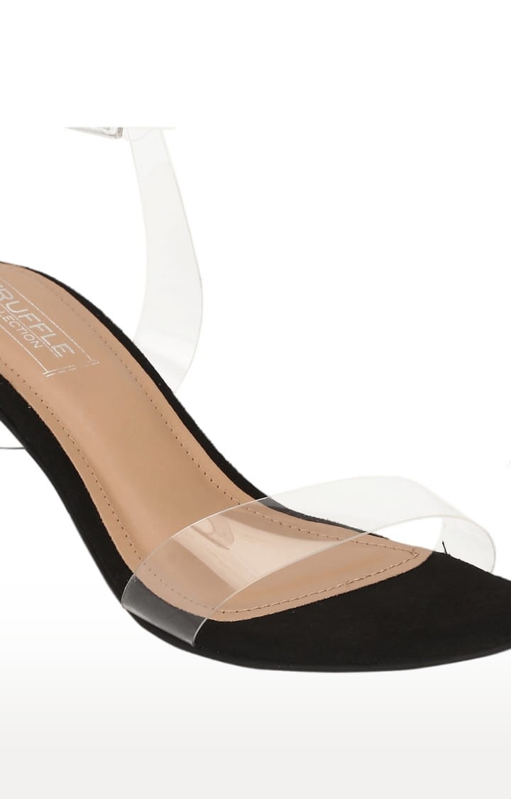 Women s Black Suede Solid Buckle Block Heels