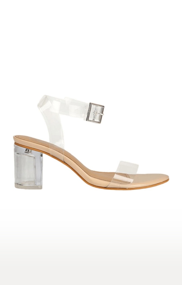 Women's Beige Synthetic Solid Buckle Block Heels