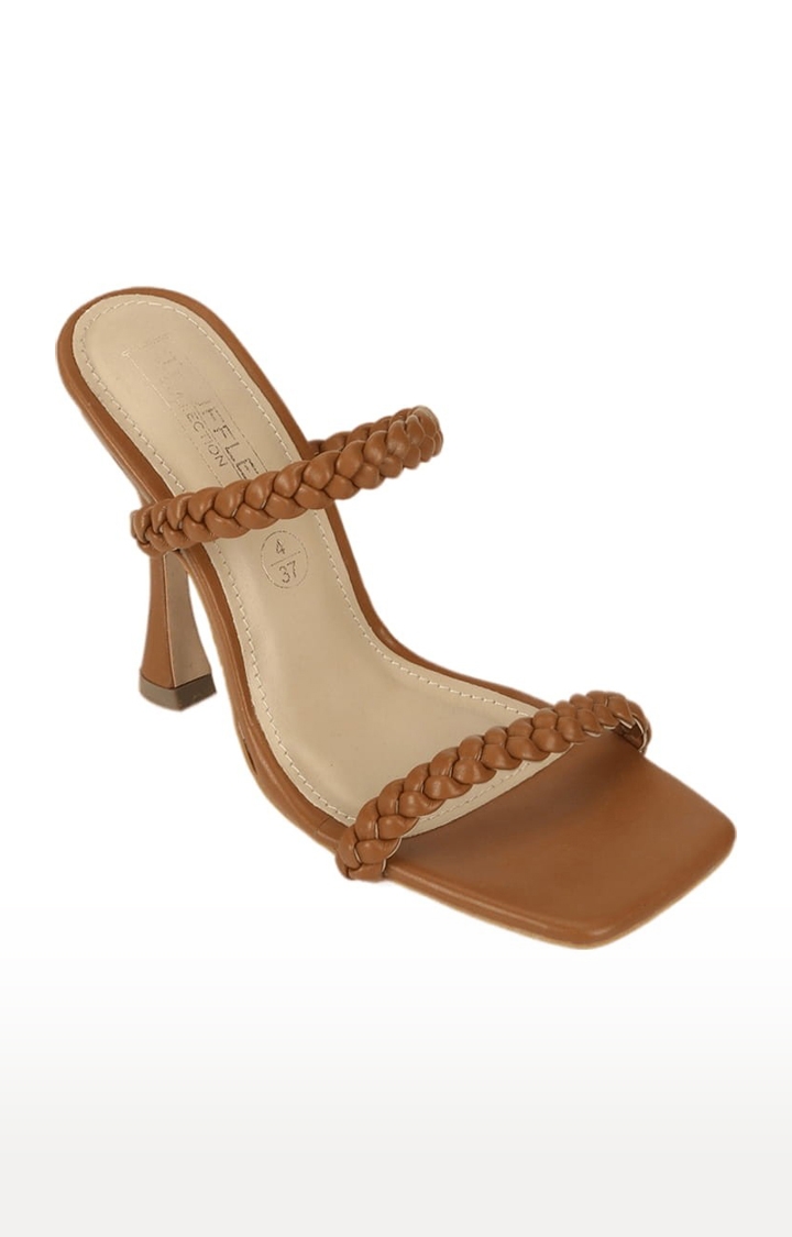 Truffle Collection | Women's Brown PU Solid Slip On Kitten Heels