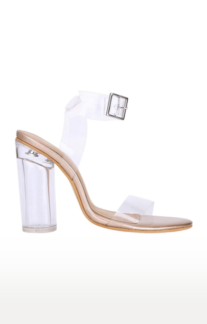 Truffle Collection | Women's Gold Synthetic Solid Buckle Block Heels 1