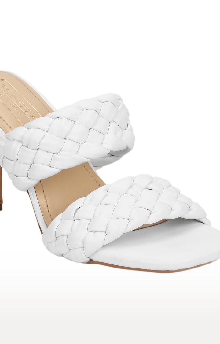 Truffle Collection | Women's White PU Quilted Slip On Stilettos 4