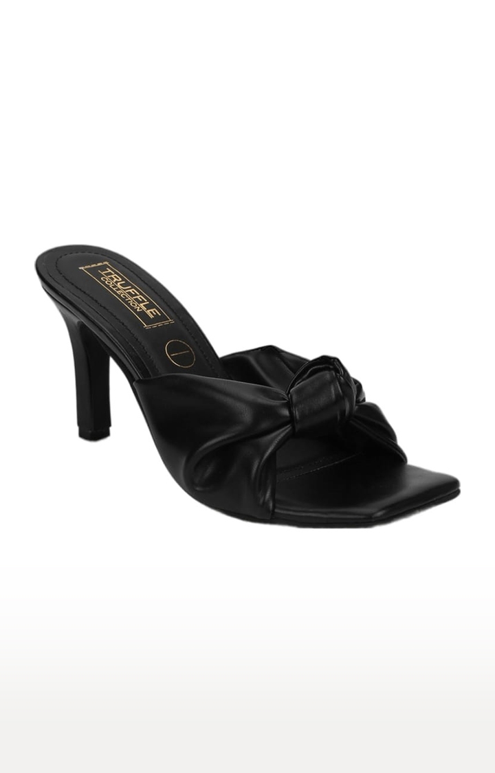 Truffle Collection | Women's Black PU Solid Slip On Stilettos