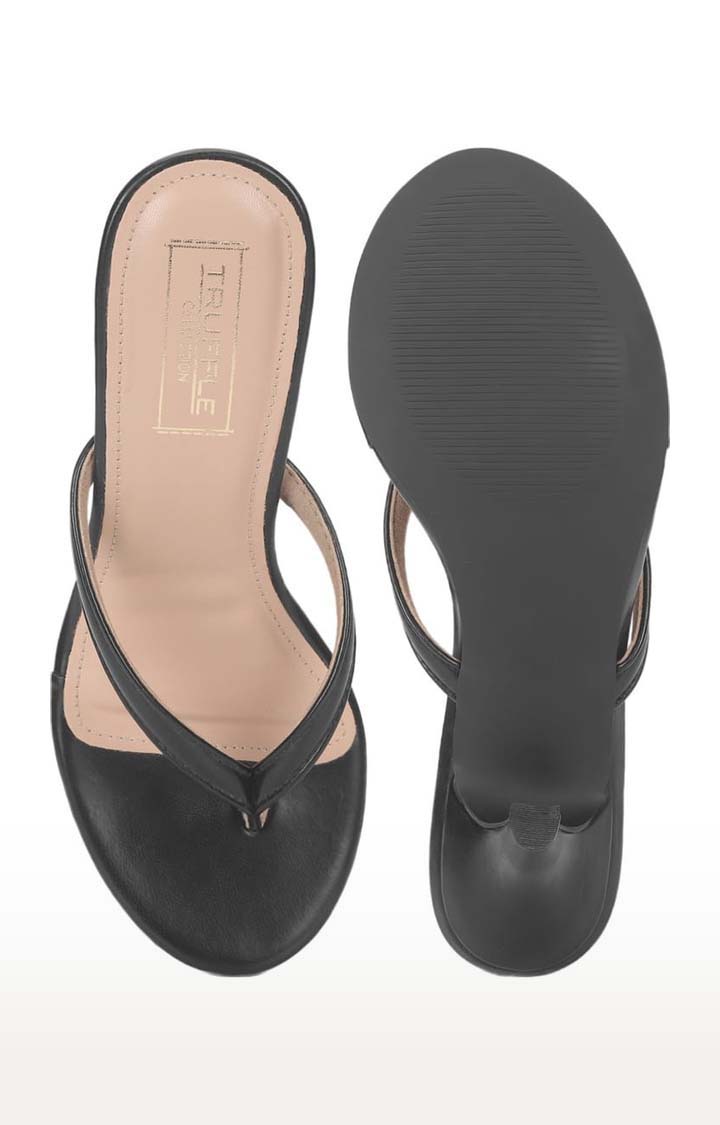 Women's Black PU Solid Slip On Stilettos