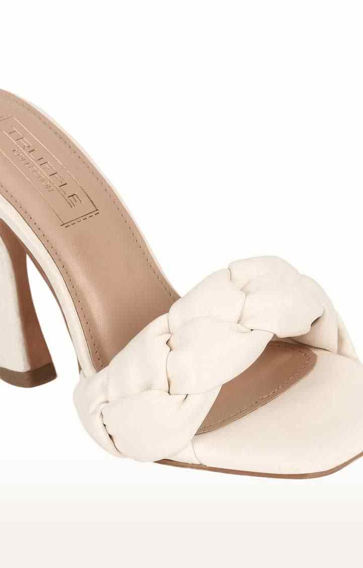 Women's White PU Solid Slip On Stilettos