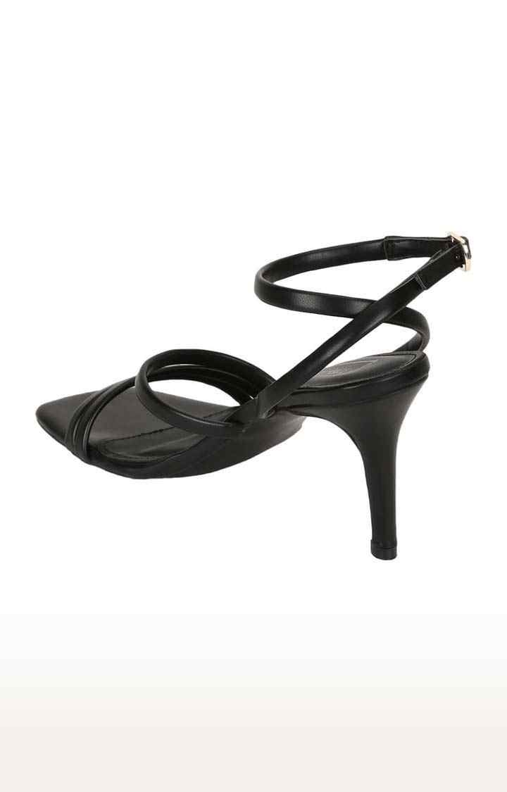 Women's Black PU Solid Buckle Stilettos