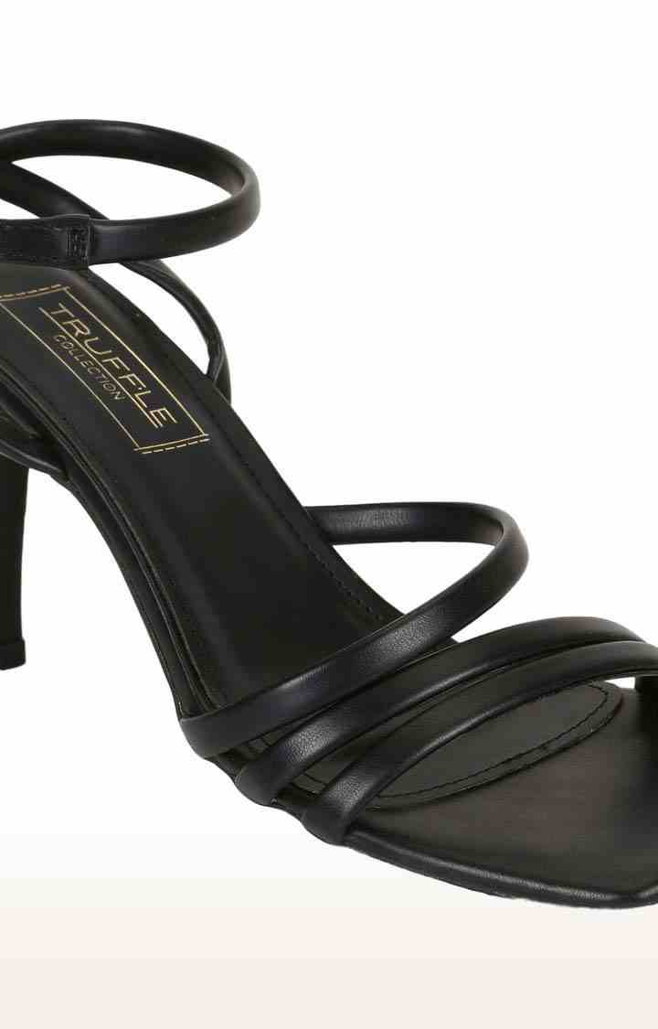 Women's Black PU Solid Buckle Stilettos