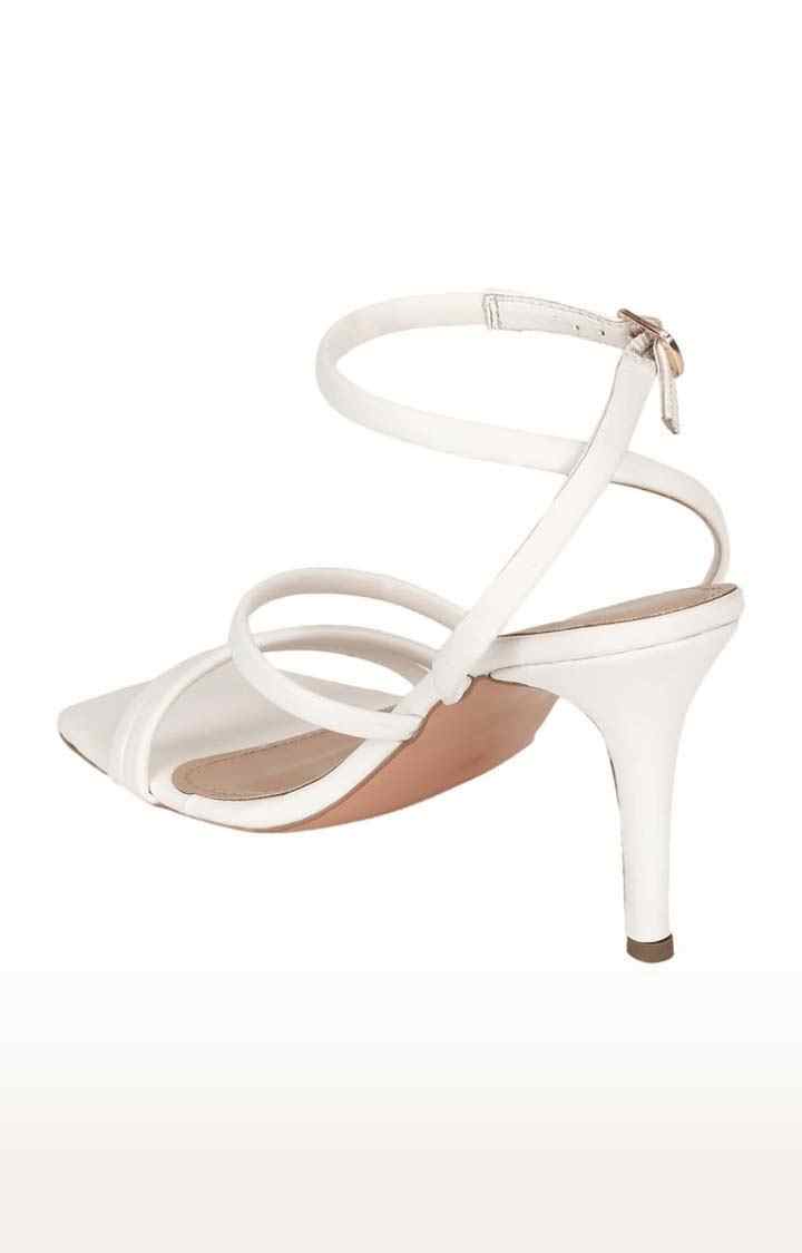 Women's White PU Solid Buckle Stilettos