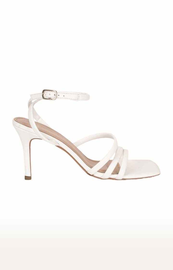 Women's White PU Solid Buckle Stilettos