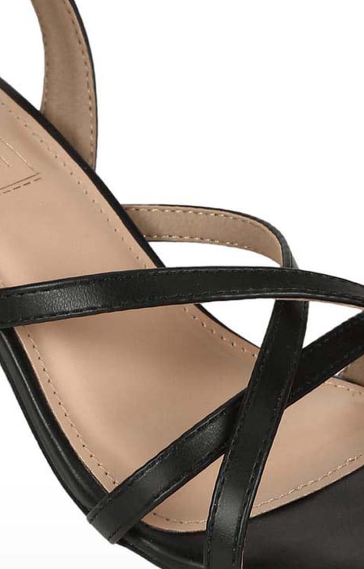 Women's Black PU Solid Buckle Stilettos