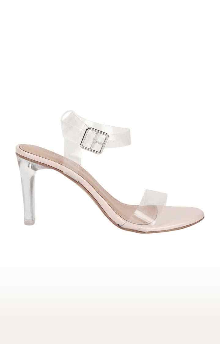 Women's Beige Synthetic Solid Buckle Block Heels