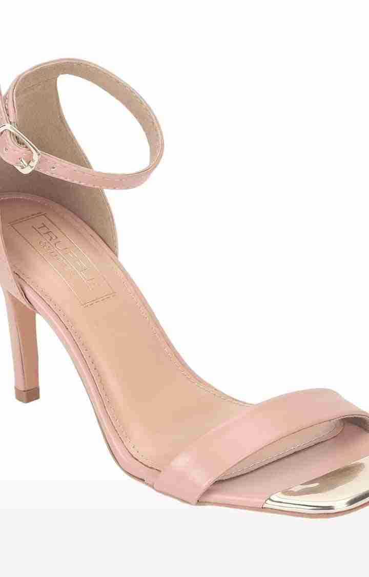 Women's Beige PU Solid Buckle Stilettos