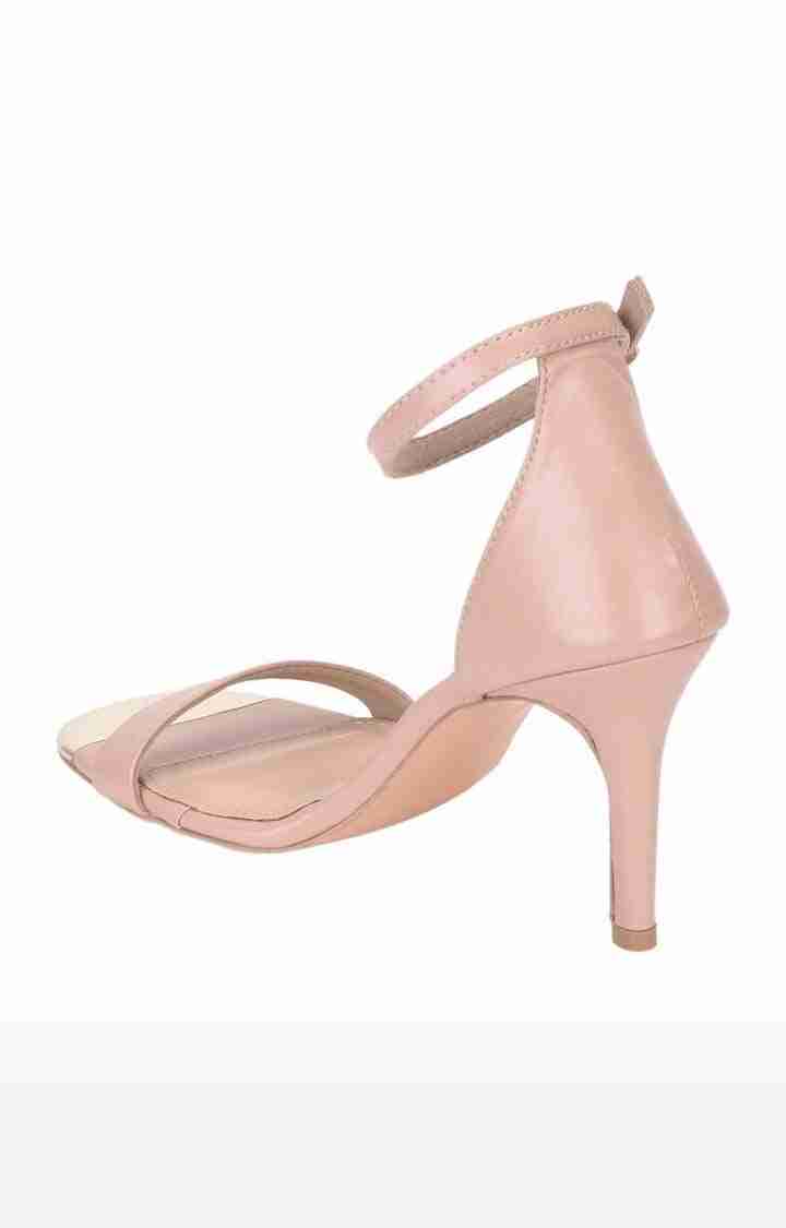 Women's Beige PU Solid Buckle Stilettos