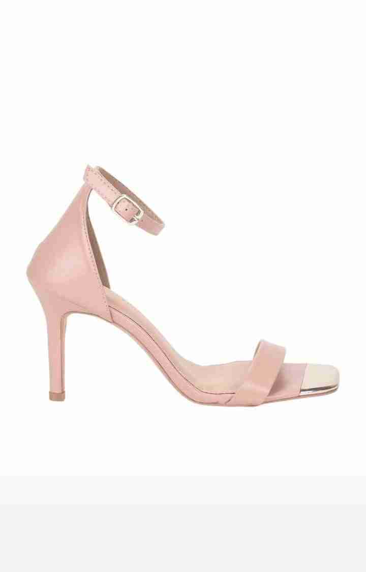 Women's Beige PU Solid Buckle Stilettos