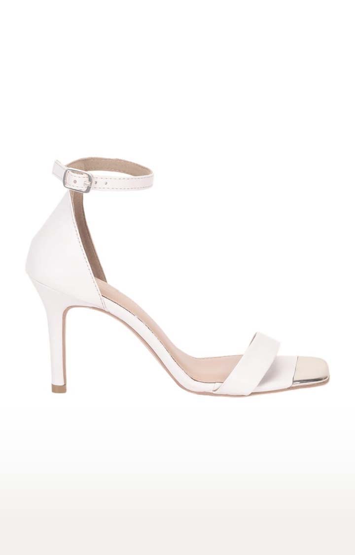 Women's White PU Solid Buckle Stilettos