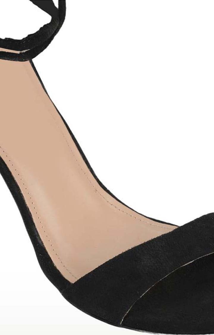Women's Black Suede Solid Lace-Up Stilettos
