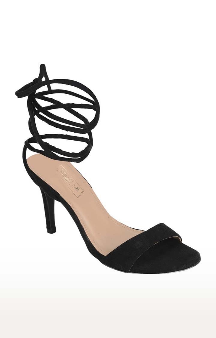 Truffle Collection | Women's Black Suede Solid Lace-Up Stilettos 0