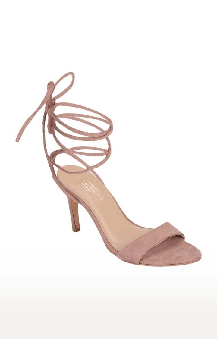 Truffle Collection | Women's Pink Suede Solid Drawstring Stilettos