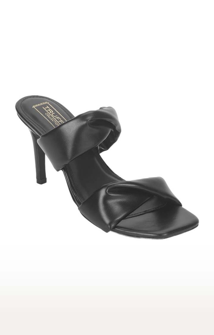 Truffle Collection | Women's Black PU Solid Slip On Stilettos 0