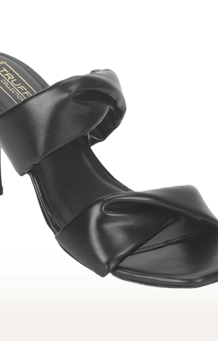 Truffle Collection | Women's Black PU Solid Slip On Stilettos 4