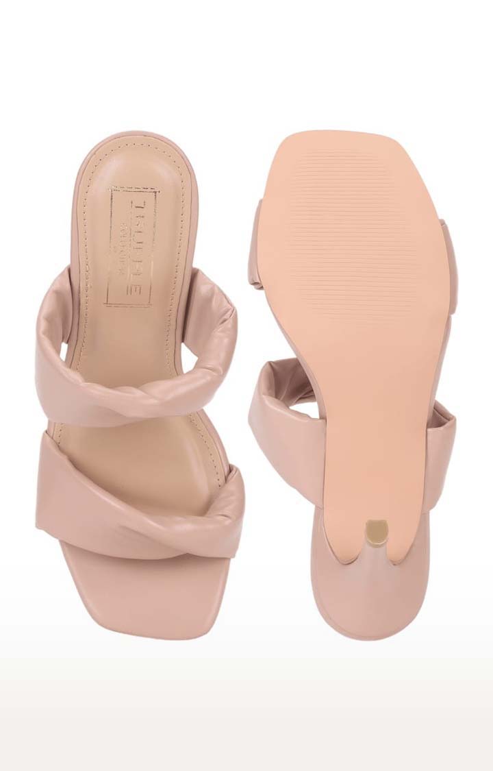 Women's Beige PU Solid Slip On Stilettos