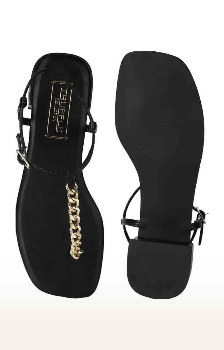 Women's Black PU Solid Buckle Block Heels