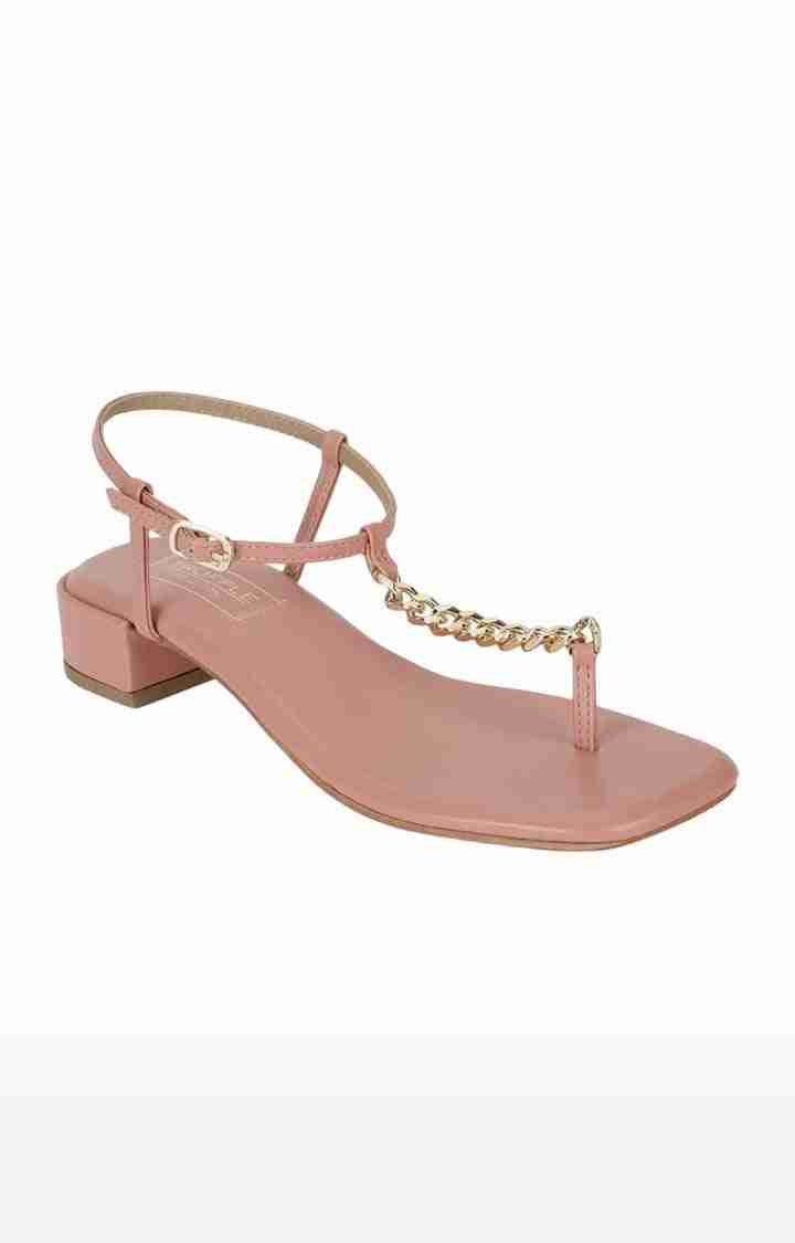 Women's Pink PU Solid Buckle Block Heels