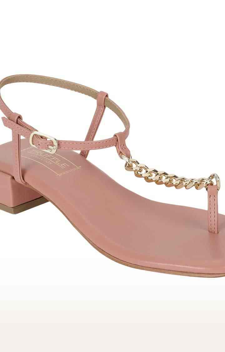 Women's Pink PU Solid Buckle Block Heels