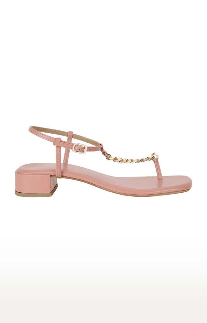 Women's Pink PU Solid Buckle Block Heels