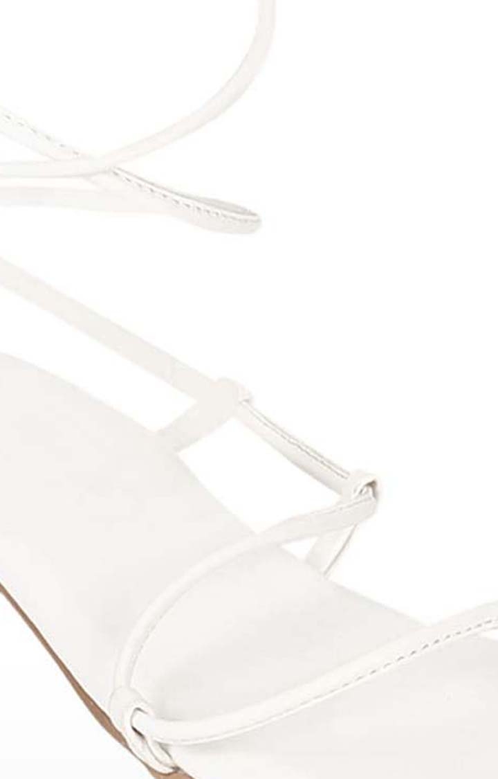 Truffle Collection | Women's White PU Solid Drawstring Sandals 3