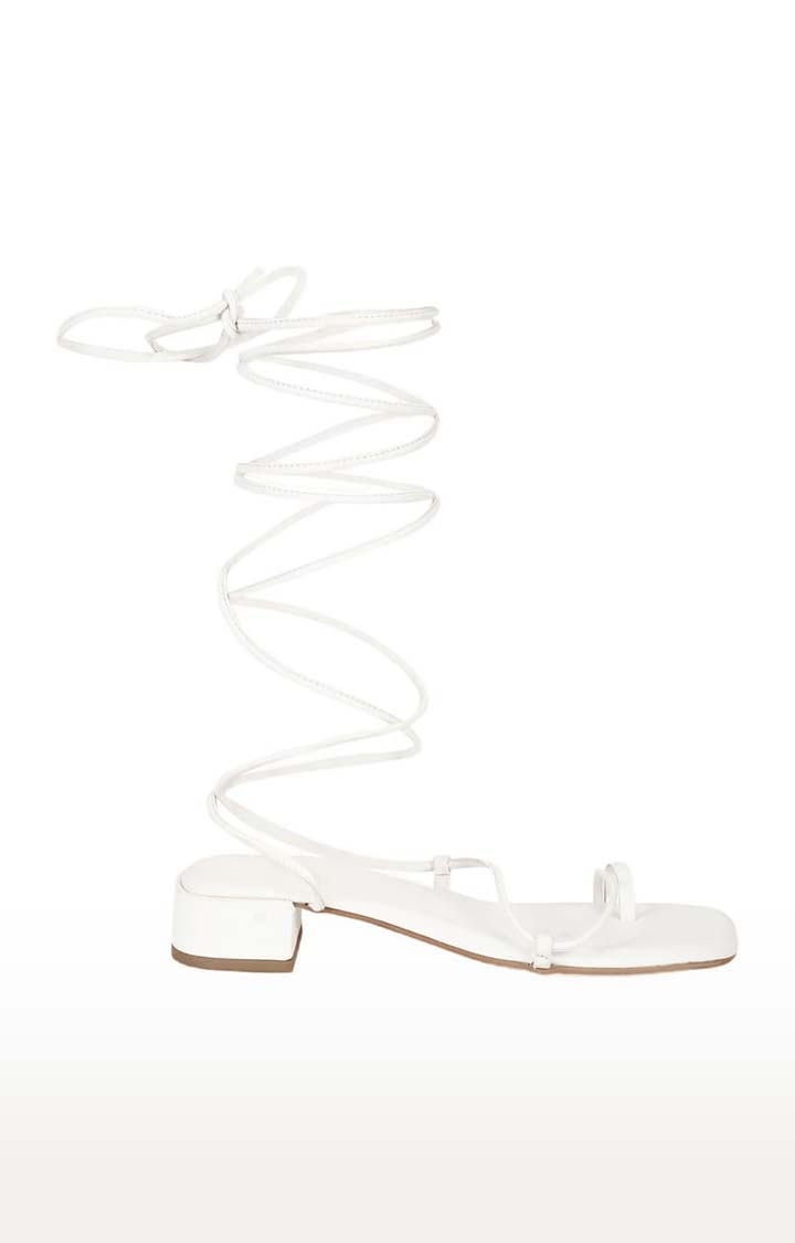 Truffle Collection | Women's White PU Solid Drawstring Sandals 1