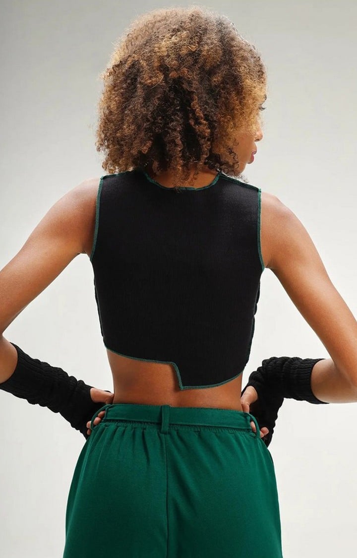 Cyprus Dark Green Patchwork Crop Top