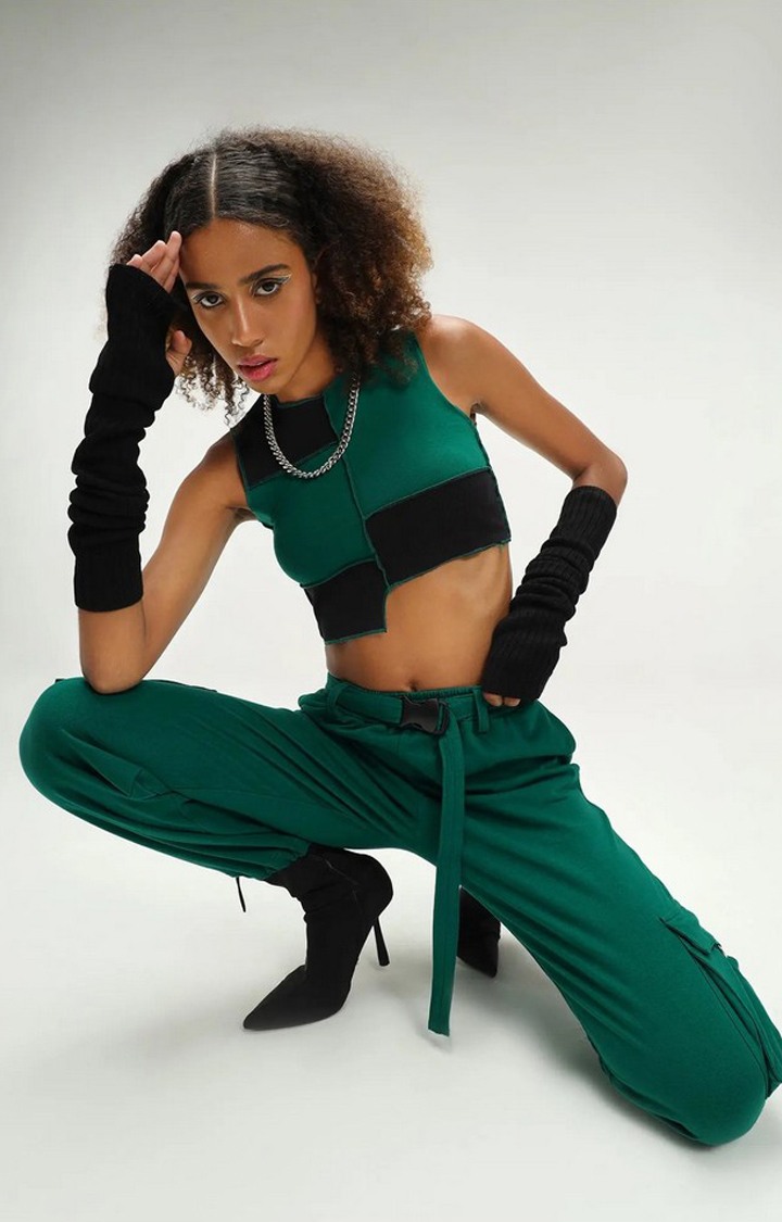 Cyprus Dark Green Patchwork Crop Top