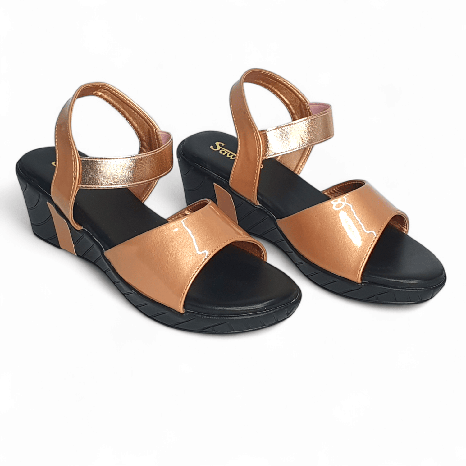 Peach Glossy Wedge Sandals for Women – Comfortable Open-Toe Heels with Ankle Strap | Sawadimart