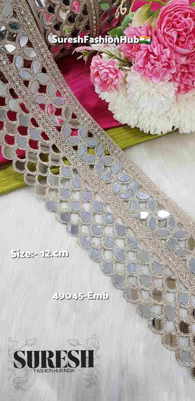Pearl Royale Rhinestone Embroidery Border Lace-49045