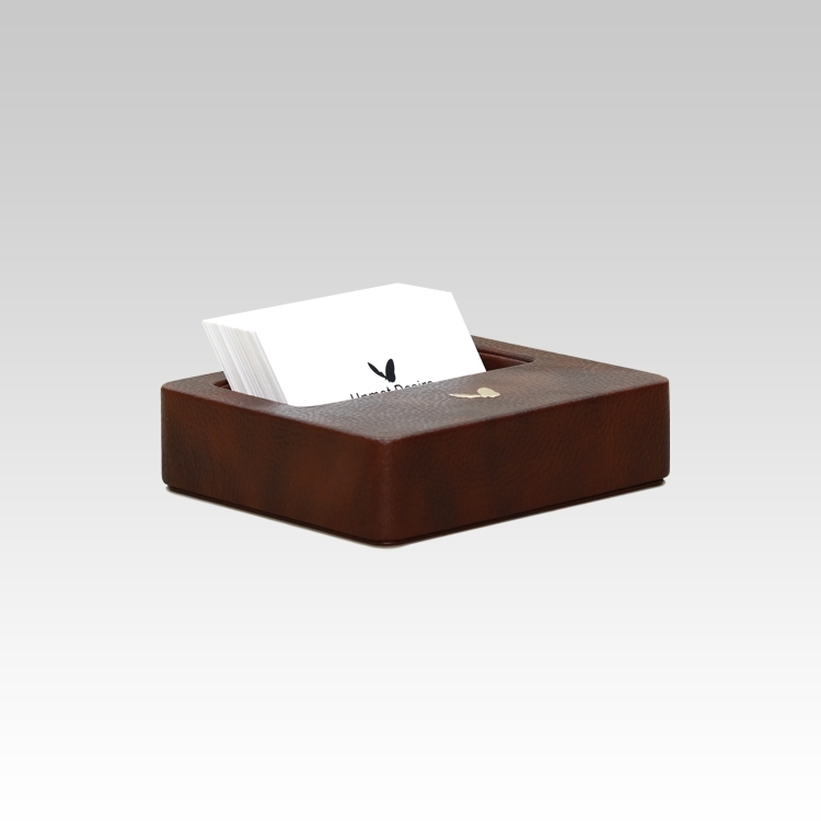 Visiting Card Holder for Desk | Faux Leather | Square | Classic | Brown