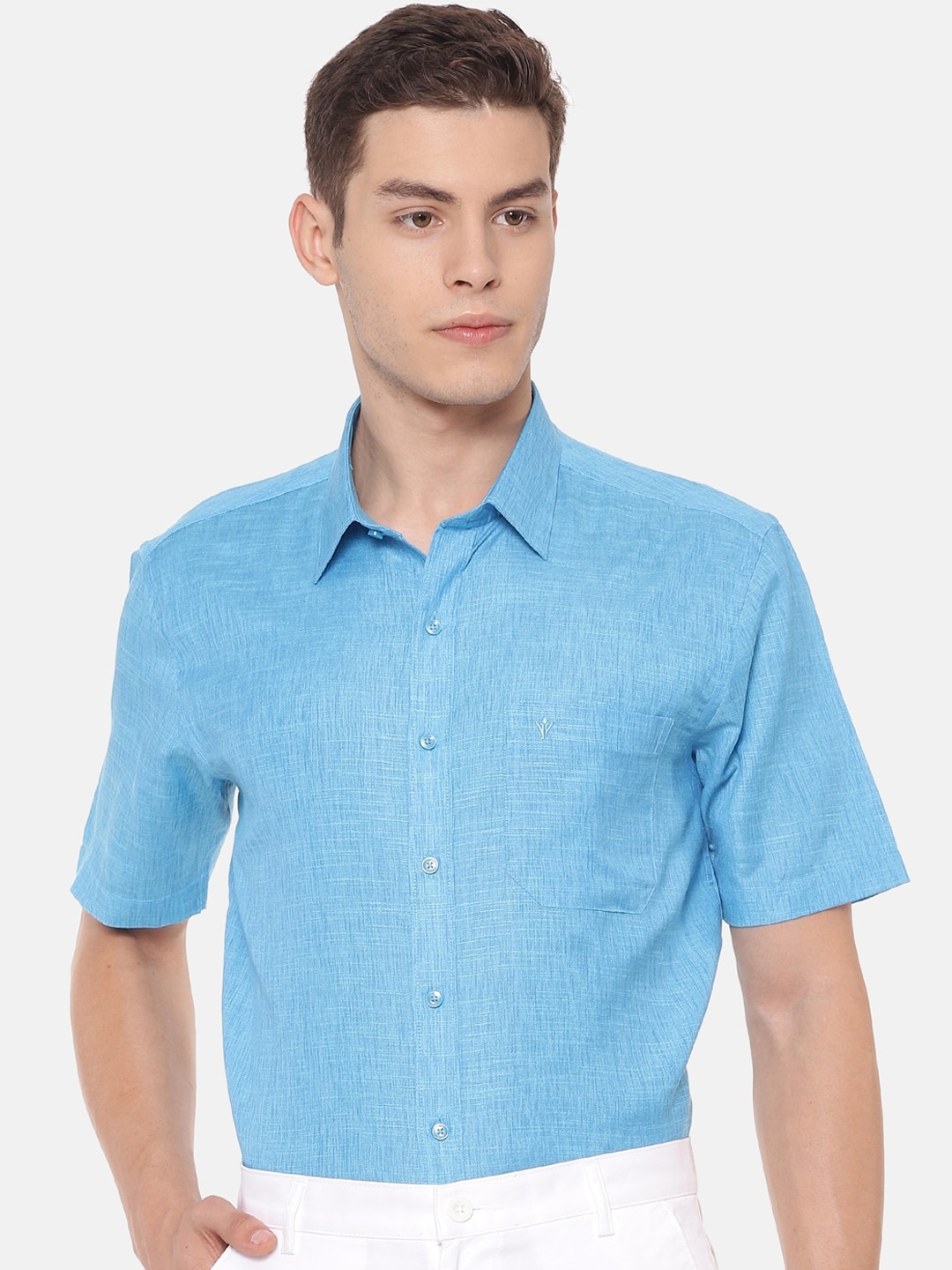 RAMRAJ COTTON Men Sky Blue Solid Original Casual Shirt