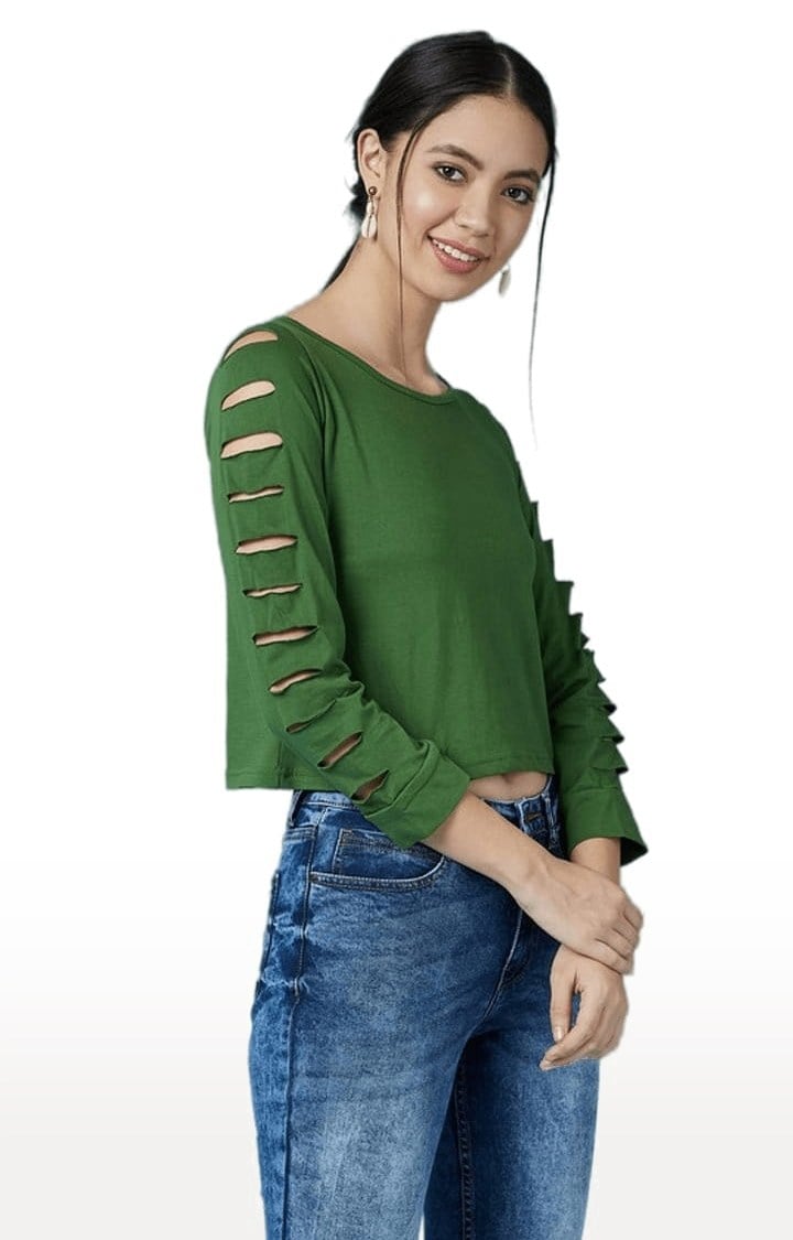 Women's Green Cotton Solid Crop Top