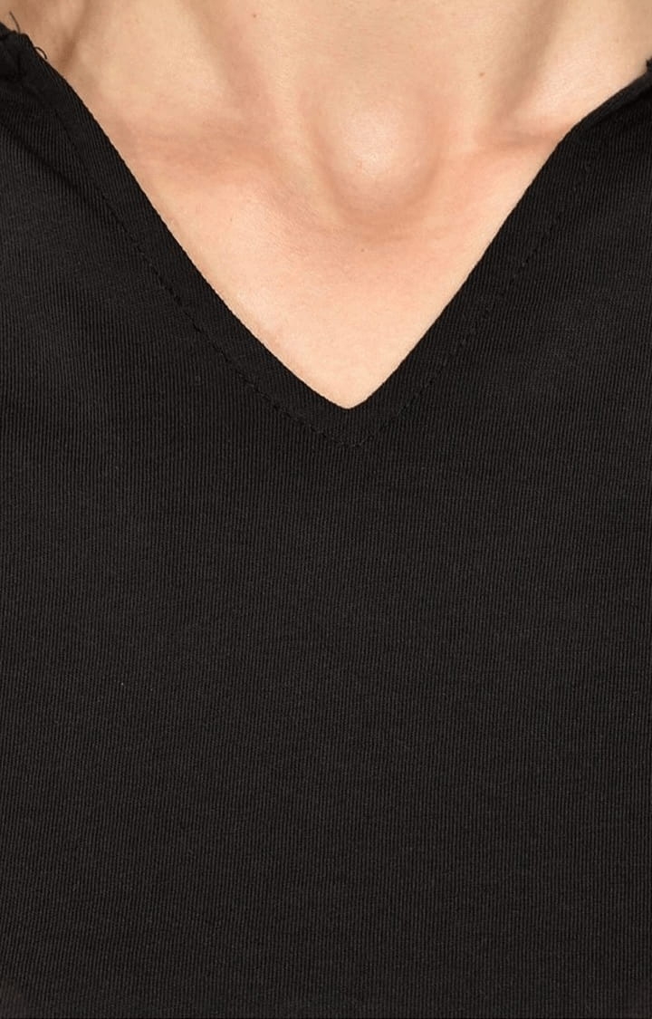 Women's Black Cotton Solid Crop Top
